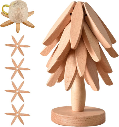 🔥Holiday Sale🎁 Natural Tree Trivet Set - 4 bambooTrivets & 1 Stand Like a Christmas Tree
